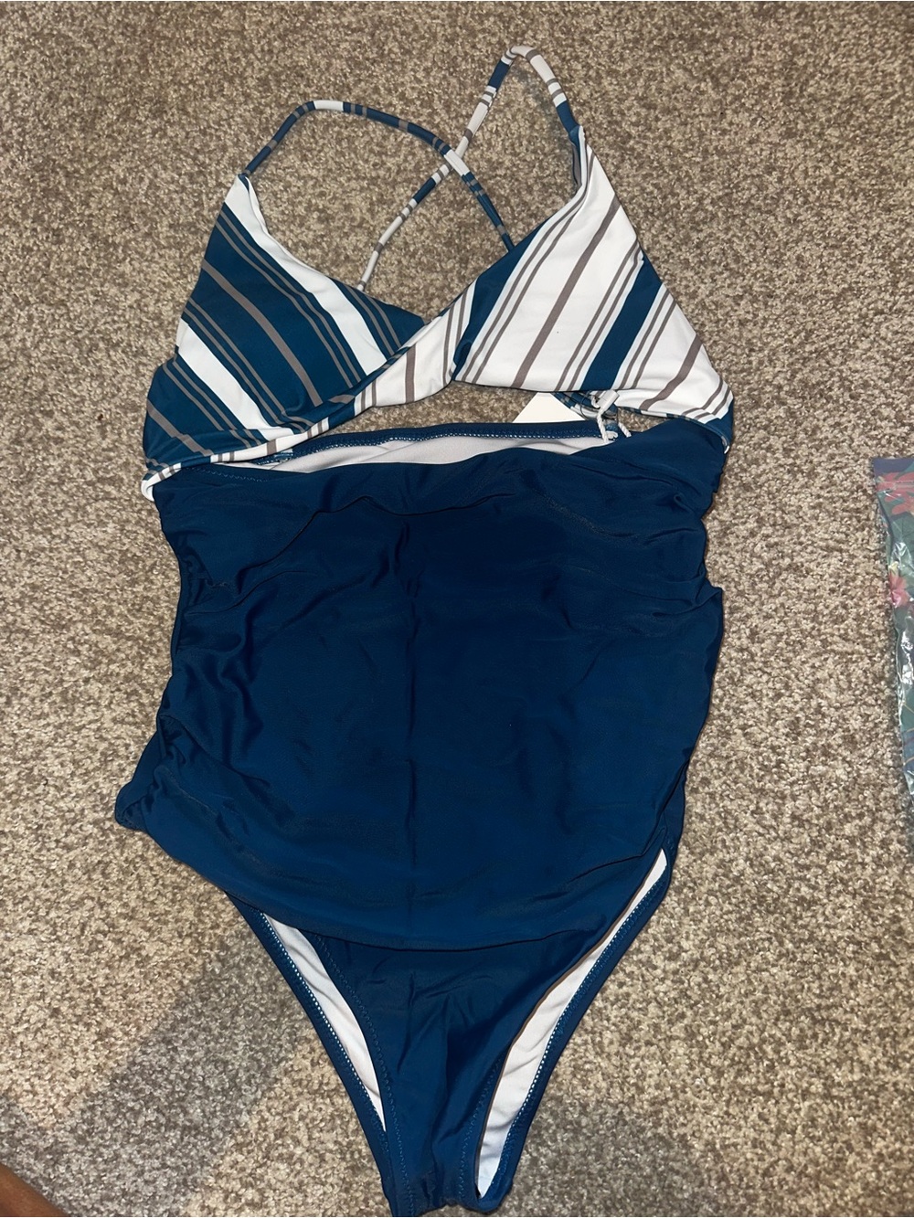 Cupshe Blue Striped One Piece Swimsuit Size Small NWT